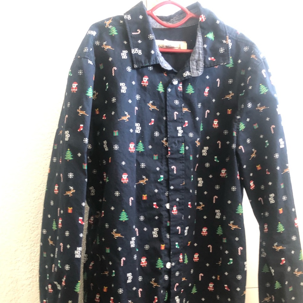 Size 11/12: Boy Button-Up Black Christmas Shirt